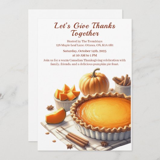 感謝祭カナダ | コージーパンプキンパイギャザリング 招待状 (正面/裏面)