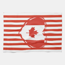 感謝祭カナダ – 赤いハートとストライプ キッチンタオル