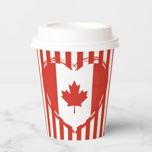 感謝祭カナダ – 赤いハートとストライプ 紙コップ (正面)
