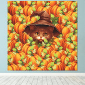 感謝祭カボチャかわいい猫 キャンバスプリント (インサイチュ (ウッドフロア))