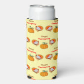 感謝祭カボチャと七面鳥のパターン黄色 スリム缶クーラー (Seltzer正面)