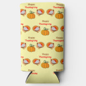 感謝祭カボチャと七面鳥のパターン黄色 スリム缶クーラー (正面)