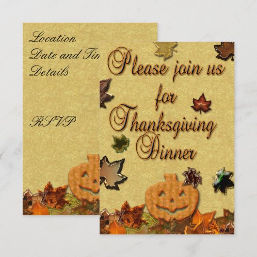 感謝祭カボチャと葉 招待状 (正面/裏面)