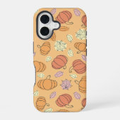 感謝祭カボチャと離れパターン iPhone 16ケース (裏面)