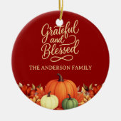 感謝祭カボチャのテラコッタ感謝賛美 セラミックオーナメント (正面)