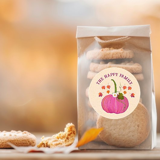 感謝祭カボチャの秋の葉はパーソナライズ ラウンドシール