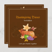 感謝祭カボチャフルーツ葉クラシック 招待状 (正面/裏面)