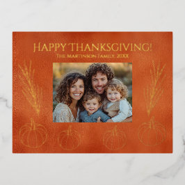 感謝祭カボチャ小麦ファミリーの写真 箔シーズンポストカード