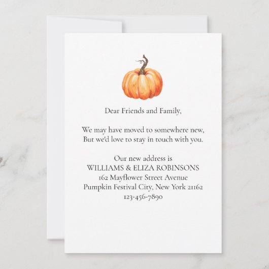 感謝祭カボチャ引っ越しの新しい自宅住所 案内状 (裏面)