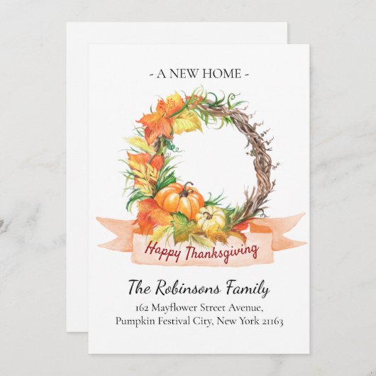 感謝祭カボチャ引っ越しの新しい自宅住所 案内状 (正面/裏面)