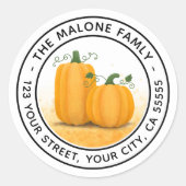 感謝祭カボチャ秋収穫差出人住所 ラウンドシール (正面)