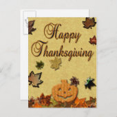感謝祭カボチャ葉と シーズンポストカード (正面/裏面)