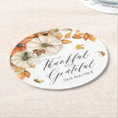 感謝祭カボチャ葉と ラウンドペーパーコースター (アングル)