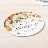 感謝祭カボチャ葉と ラウンドペーパーコースター (アングル)