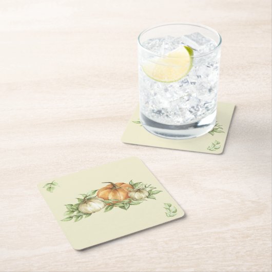 感謝祭カボチャ葉の スクエアペーパーコースター (インサイチュ)