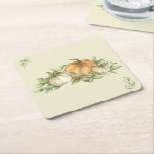 感謝祭カボチャ葉の スクエアペーパーコースター (アングル)