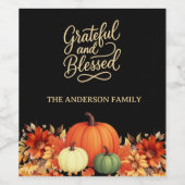 感謝祭カボチャ黒い感謝賛美 ワインラベル (シングルラベル)