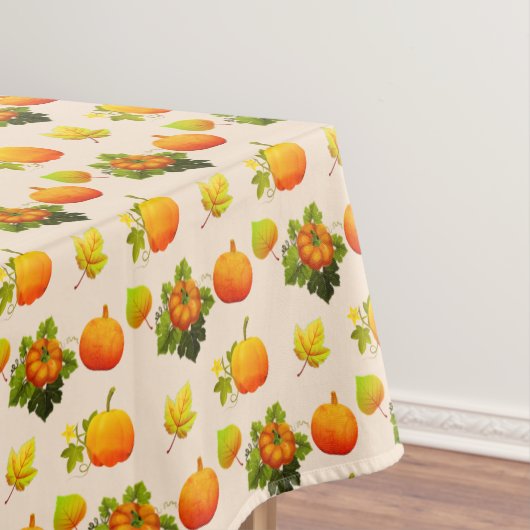 感謝祭カボチャ&紅葉オンライトベージュ テーブルクロス (インサイチュ)