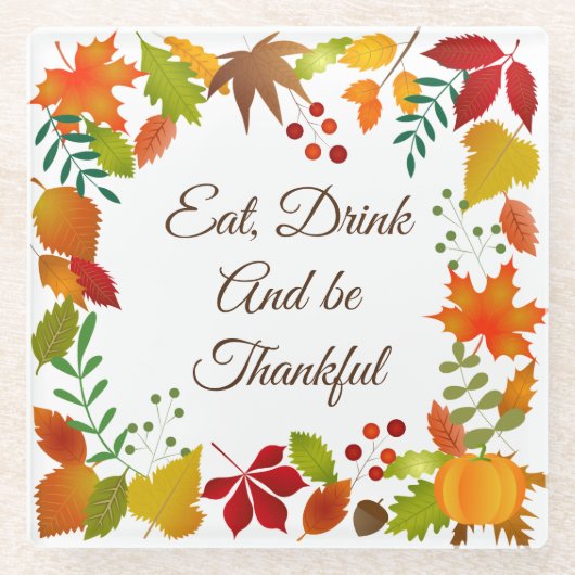 感謝祭カラフルの紅葉 ガラスコースター (正面)