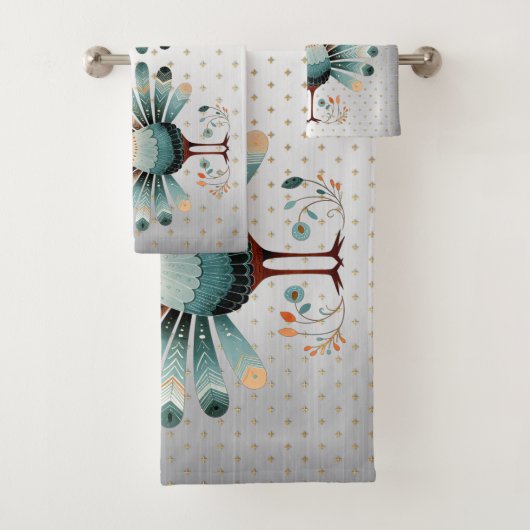 感謝祭カラフル七面鳥ゴールデンスターズシルバー バスタオルセット (インサイチュ)