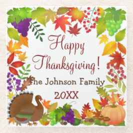 感謝祭カラフル収穫 ガラスコースター