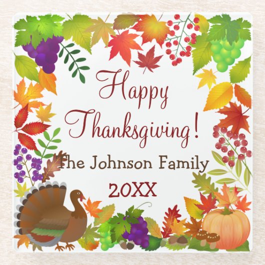 感謝祭カラフル収穫 ガラスコースター (正面)