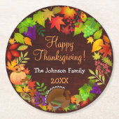 感謝祭カラフル収穫 ラウンドペーパーコースター (正面)
