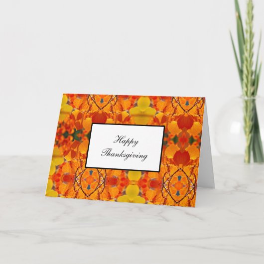 感謝祭カードイエロー/オレンジ色の葉パターン シーズンカード (正面)