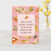 感謝祭カード – パンプキおもしろいンパイを持って来る カード (黄色い花)