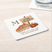 感謝祭キリスト教モノグラム スクエアペーパーコースター (アングル)