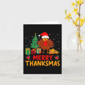 感謝祭クリスマスサンクスギビング七面鳥サンタ カード (黄色い花)