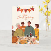 感謝祭グリーティングカード：家族のイラストレーション カード (黄色い花)
