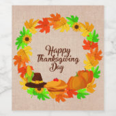 感謝祭グリーンゴールドリースハットお揃いセット ワインラベル (シングルラベル)