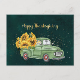 感謝祭グリーントラックひまわりビジネス シーズンポストカード