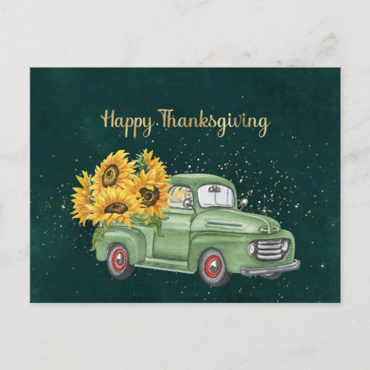 感謝祭グリーントラックひまわりビジネス シーズンポストカード (正面)