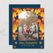 感謝祭グレープオレンジ葉金ゴールドブルーフォト シーズンカード (正面/裏面)