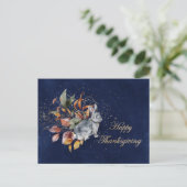 感謝祭グレー葉ラビットブルービジネス シーズンポストカード (スタンド正面)