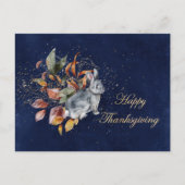 感謝祭グレー葉ラビットブルービジネス シーズンポストカード (正面)