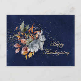 感謝祭グレー葉ラビットブルービジネス シーズンポストカード