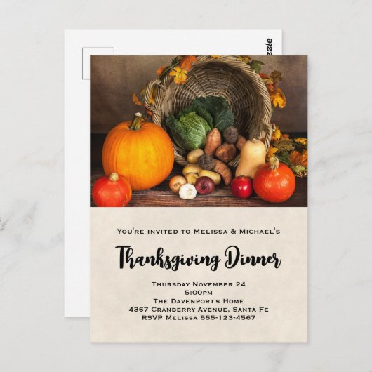 感謝祭コルヌコピアディナー招待状はがき ポストカード (正面/裏面)