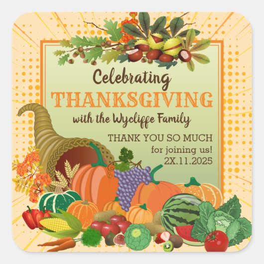 感謝祭コルヌコピア豊かなホルンオブ豊穣 スクエアシール (正面)