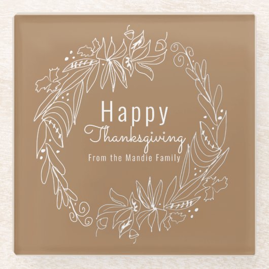 感謝祭コーンリースハンドドローイラストレーション ガラスコースター (正面)