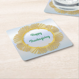 感謝祭ゴールドレース幾何学円形 シルバー スクエアペーパーコースター
