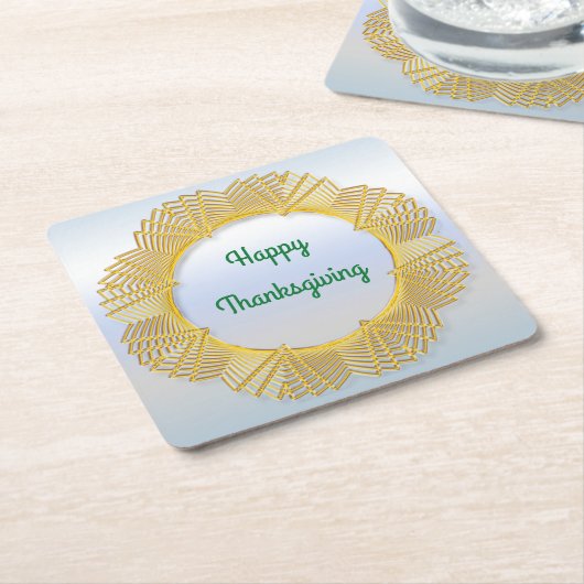 感謝祭ゴールドレース幾何学円形 シルバー スクエアペーパーコースター (アングル)