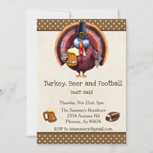 感謝祭サッカーターキービおもしろいール 招待状 (正面)