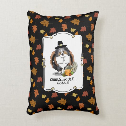 感謝祭シェットランドシェプドッグ(ブルーメルルおもしろい) アクセントクッション (正面(垂直))