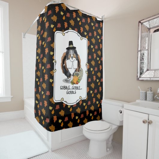 感謝祭シェットランドシェプドッグ(ブルーメルルおもしろい) シャワーカーテン (インサイチュ)