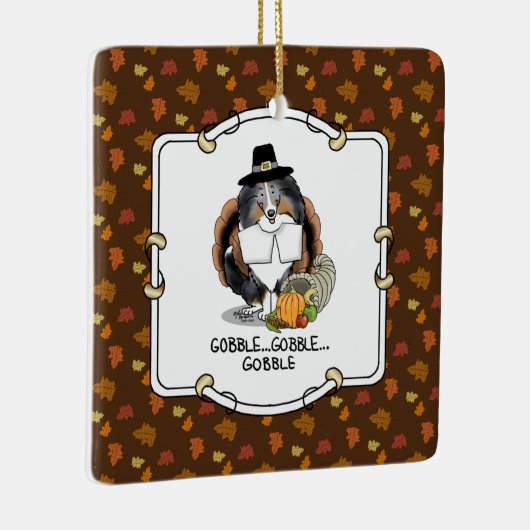 感謝祭シェットランドシェプドッグ(ブルーメルルおもしろい) セラミックオーナメント (右)