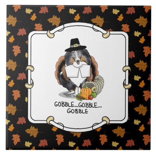 感謝祭シェットランドシェプドッグ(ブルーメルルおもしろい) タイル (正面)