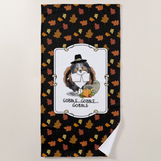 感謝祭シェットランドシェプドッグ(ブルーメルルおもしろい) ビーチタオル (正面)